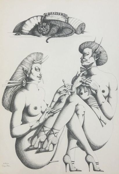 null WILLEM (Denyse). "Diableries". Ink on paper, titled, signed in the lower left...