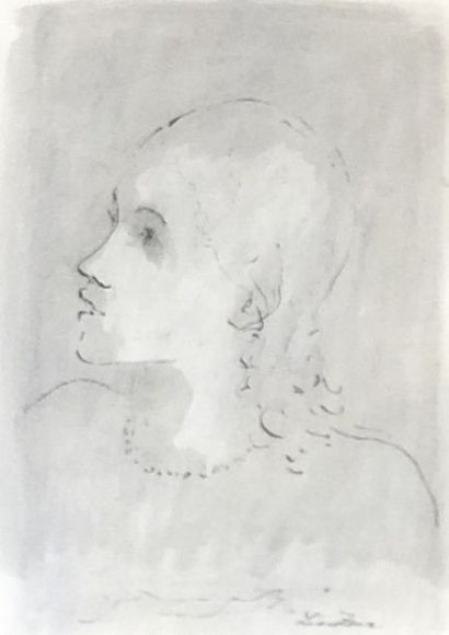 ZACK (Léon). "The Woman with the Necklace." Pen and ink wash drawing, signed in the...