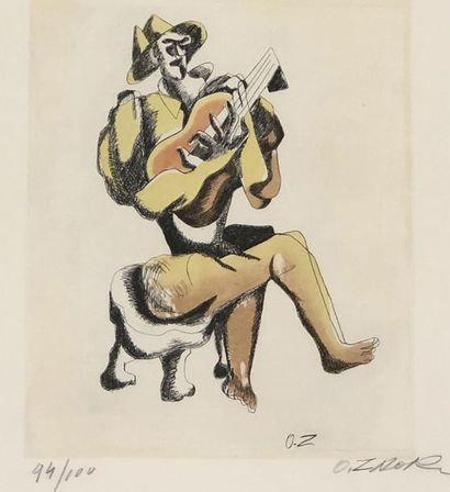 ZADKINE (Ossip). "The Guitarist." Etching in colours, just. 94/100, signed in pencil...