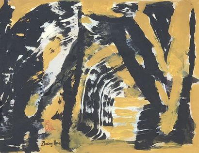 null ZHANG (Hua). "Composition" (ca 1955-60). Oil on paper, signed in the lower right...