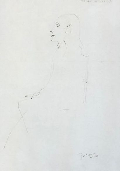 BERTRAND (Gaston). "Portrait de Sabine" (1969). Dessin à l’encre, titré, daté et...