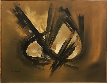 BRENTA (Gilles). "Brown and White" (1964). Oil on canvas, titled, dated and signed...