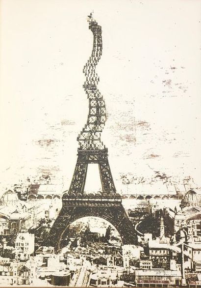 BURY (Pol). "Softening of the Eiffel Tower". Mixer in two-color lithograph, just....