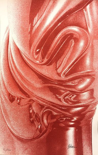 CESAR (César Baldaccini, dit). "Coulée rouge" (1970). Lithographie en couleurs tirée...
