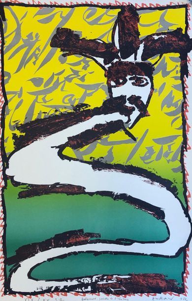 ALECHINSKY (Pierre). "Dotremont, peintre de l'écriture" (1982). Lithographie en couleurs...