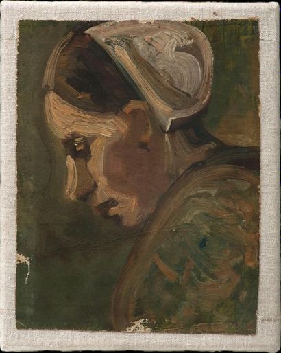 VAN GOGH (Vincent) "Tête de paysanne" (1885).
Huile sur toile.
Dim. : 19,8 x 15,3...