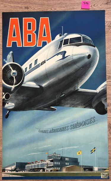 null KOWARSKY. "ABA, lignes aériennes suédoises" (1945). Lithographie en couleurs....