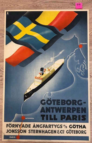 null OHLSEN (Hans-Erick). "Göteborg-Antwerpen till Paris" (1934). Lithographie en...