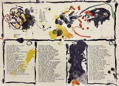 ALECHINSKY (Pierre) et DOTREMONT (Christian). "Abstrates"（1973年）。海报：锌版原画，多特蒙特的"tapuscrit"及其签名的转印，胶版纸彩色印刷。Valby,...