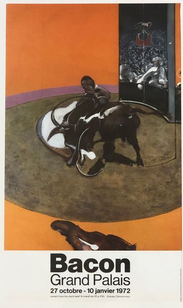 BACON (Francis). 海报（1972年）。四色工艺印制的版画，用编织纸印刷。1972年为他在巴黎大皇宫的回顾展编辑的海报，装在木框下。画框尺寸：87...