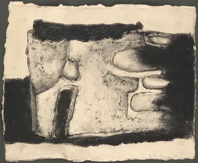 null AUGSBURGER (Jean-Edouard).无题（1970年）。奥弗涅纸上印有黑色碳粉蚀刻版画，只是艺术家的样张，有日期和铅笔签名。雕刻安装在木框下。画面尺寸：54,5...