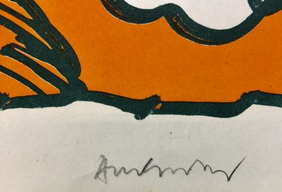 ALECHINSKY (Pierre). 签名海报（1974年）。醋酸纤维素描，用版画绝缘，用平版印刷机印刷，为他在鹿特丹Boymans-van Beuningen博物馆的个人展览做准备。海报上的签名和铅笔签名。P.,...
