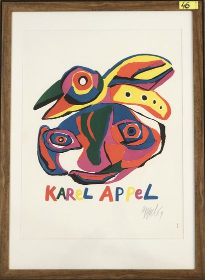 APPEL (Karel). 海报（1969年）。彩色平版画，有日期和铅笔签名，装在垫子和木框下。画面尺寸：75 x 55 cm；主题：56 x 42.5 cm...