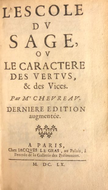 null 马[（城市）]：智者的学校或德行与恶行的性格。巴黎，雅克-勒格拉斯，1660年，共32页，[12]-14-382页，当时全牛皮纸。来自Nordkirs...