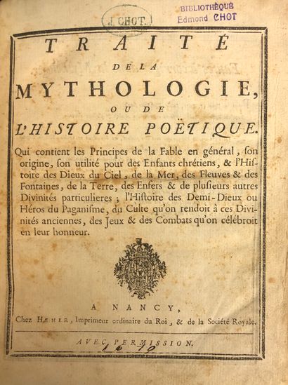 null 8 [BOUVIER(J.J.，住持，称为LIONNIS)]。关于神话或诗史的论文[.]。Nancy, Haener, n.d.(1767-1768),...