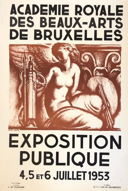 ANTO-CARTE. "布鲁塞尔皇家美术学院"（1953年）；彩色石版画。尺寸支持和主题：85,5 x 56厘米（右下角边缘有1或2个微斑）。
