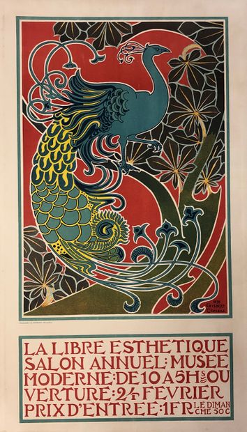 COMBAZ (Gisbert). "La Libre Esthétique"（1898年）；彩色光刻。Brux., J. L. Goffart, 1898, 尺寸：73...