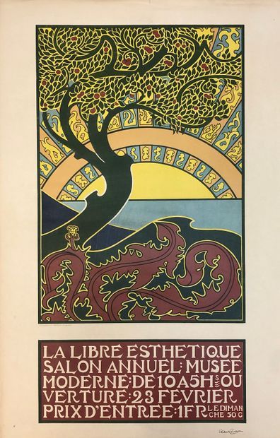 COMBAZ (Gisbert). "La Libre Esthétique"（1899年）；铬版印刷，墨迹签名。Brux, J. L. Goffart, 1898,...