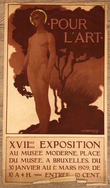 LANGASKENS (Maurice). "为艺术"（1909年）。彩色平版印刷。布鲁塞尔，J.E. Goossens，1909年，尺寸：92 x 52.5厘...
