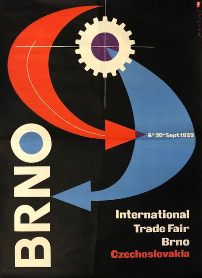 null PRAZKY："布尔诺。国际贸易博览会"（1959年）。彩色石版画。支撑物和主题的直径：84 x 59厘米（折）。
