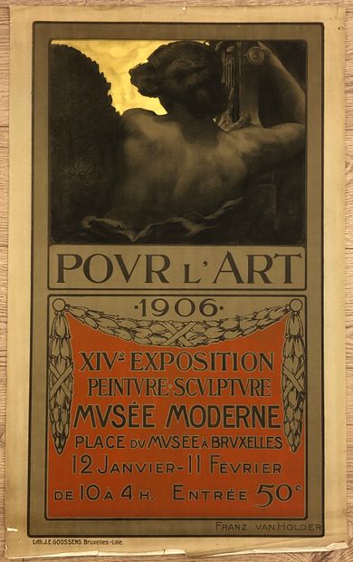VAN HOLDER (Frans). "为了艺术"（1906年）。彩色石版画。Brux.-Lille, J.E. Goossens, 1906, 尺寸：89 x...