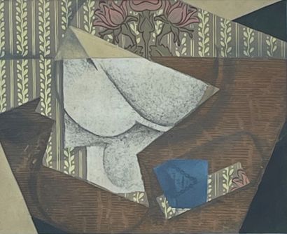 GRIS (Juan). "Le Paquet de tabac"（1933年）。在Arches羊皮纸上的彩色石版画，是根据1914年Juan Gris粘贴的纸张制作的，背面有Jeanne...