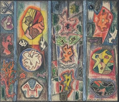 DE ROOVER (Albert). "Composition" (1962). Pastel and pencil on paper, dated and signed...