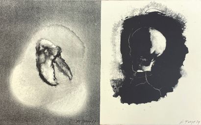 DE TAEYE (Camille). 无题》（1989）。一套2幅黑色平版画，印在编织纸上，有日期和铅笔签名。昏暗。支持和主题。(2 x) 30 x 24,5...
