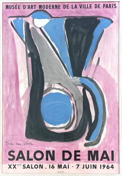 VAN VELDE (Bram). 海报（1964年）。彩色石版画，装在木框中，1964年为巴黎市立现代艺术博物馆的玛伊沙龙制作。P., Mourlot, 1964,...