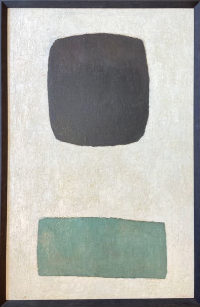 null DE WINNE（罗伯特）。"构成"（约1945-55）。布面油画，右下角有签名，装在一个木框里。框架尺寸：103.5 x 68.5厘米；主题：100...