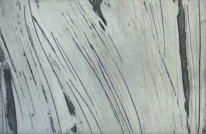 DEBRÉ (Olivier). 印在Arches牛皮纸上的黑色蚀刻画，仅有4/100，铅笔签名，装在灰色铝框中。框架尺寸：56.5 x 71.5厘米；主题：32...