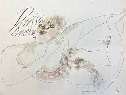 null VAN HUNG (Nguyen). "Nu" (1988). Pastel et aquarelle sur papier, situé, daté...