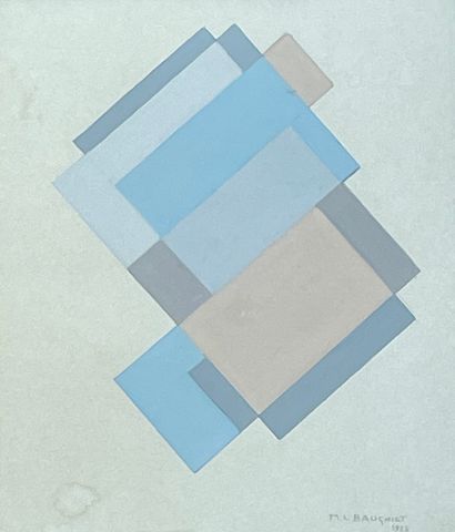 BAUGNIET (Marcel-Louis). "构成"（1925）。纸上水粉画，有日期和签名，装在一个木框里。画框尺寸：43 x 38厘米；主题：28 x 22...