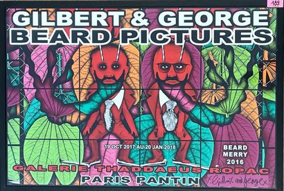 GILBERT and GEORGE. 海报（2018）。四色板，有艺术家二人的签名和亲笔签名，装在黑色木框中。2018年为Thaddaeus Ropac画廊制作的海报。框架尺寸：63...