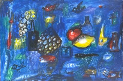 null ATMACA (Ali). "Still life with lemons" (1989). Gouache and pastel on paper,...