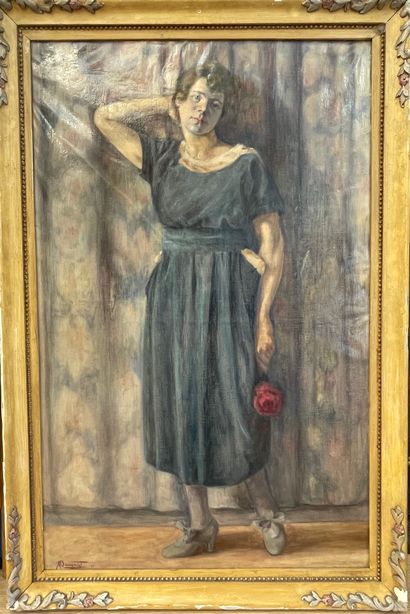 BAUGNIET (Marcel-Louis). "蓝色的交响乐"（1921年）。布面油画，左下角有标题、日期和签名，安装在模制的木框中。画框尺寸：130 x 87厘米；主题：116...