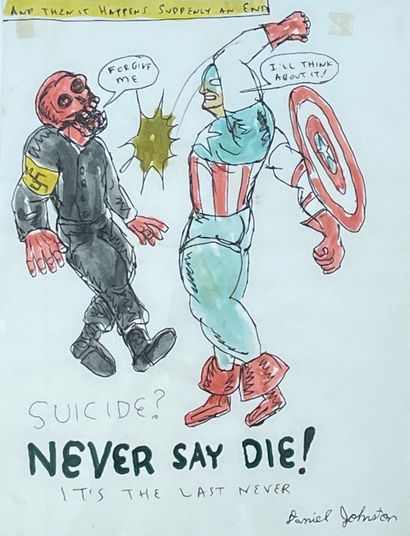 null JOHNSTON (Daniel). "Cap. America - Never Say Die". Aquarelle et encre sur papier,...