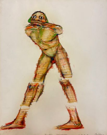 PETLIN (Irving). "Ganesh..."(1962).强力纸上的粉彩画，有日期、标题和铅笔签名。支架和主题的尺寸：73 x 58厘米。欧文-佩特林（芝加哥，°1934）是新形象运动的一部分。他的作品于1962年在巴黎与巴伊、克里斯托弗罗、梅萨吉耶、胡尔特伯格和塔尔-科特的作品一起参加了名为...