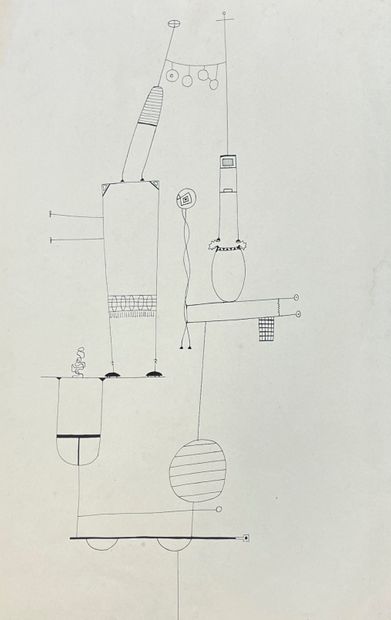 NON IDENTIFIE. "加冕"（1953年）。印度墨水，右下角有标题、日期和签名。支撑物和主题的尺寸：32 x 21厘米（有细微的潮湿痕迹，微微发霉）。