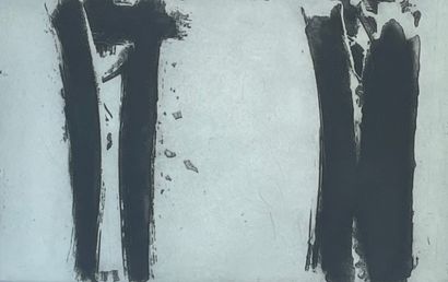 DEBRÉ (Olivier). "用石灰和沙子建造"（1989）。印在Arches牛皮纸上的黑色蚀刻画，只是。E.A.，用铅笔签名，装在一个黑色的木框里。画框尺寸：74...