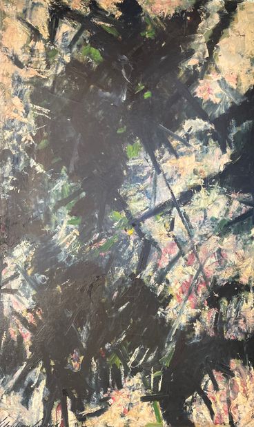 GORUS (Stephan). "抽象构成"（约1960年）。布面油画，左下角有签名。支持物和主题的尺寸：120 x 80厘米。