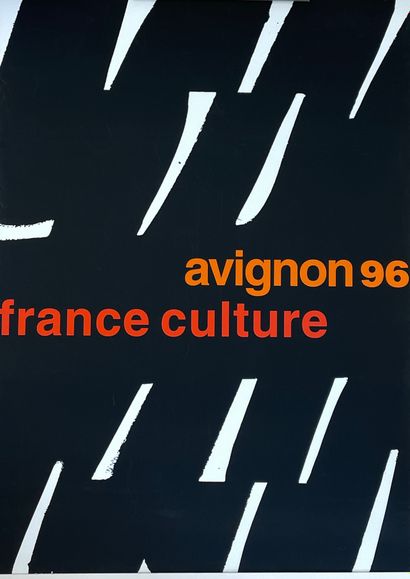 SOULAGES (Pierre). "阿维尼翁"（1996）。海报以绢印方式印制。支架和主题的尺寸：68 x 48.5厘米（边缘折叠）。