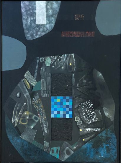 LACOMBLEZ (Jacques). "回归本源"（1957年）。布面油画，右下角有标题、日期和签名，装在黑色木框中。框架尺寸：82 x 61厘米；主题：81...