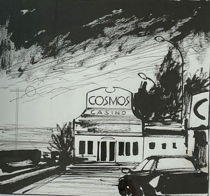 JOOS (Louis). "Cosmos Casino". Dessin à l'encre, dédicacé et signé à la mine de plomb...