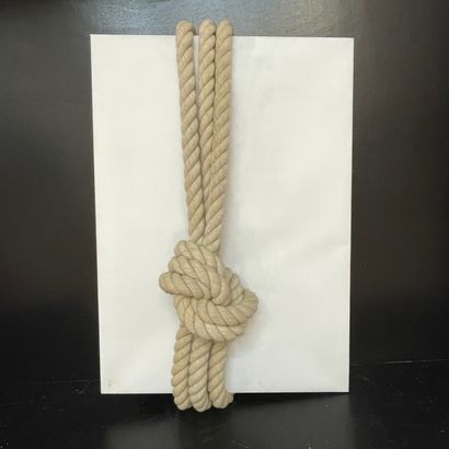 TAPTA (Maria Wierusz Kowalski, dite). "绳索和织物"。混合媒体（绳索和织物）安装在帆布上，左下角有签名。支持物和主题的尺寸：73...