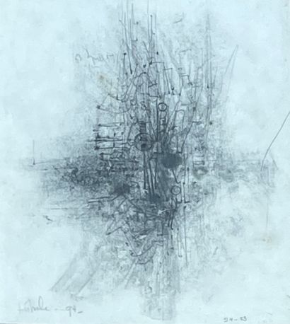 LISMONDE (Jules). "作曲"（1995年和1996年）。会议的2幅铅笔画，有日期和签名，单独安装在一个黑色的木框中。镜框尺寸。(2 x) 36,5...