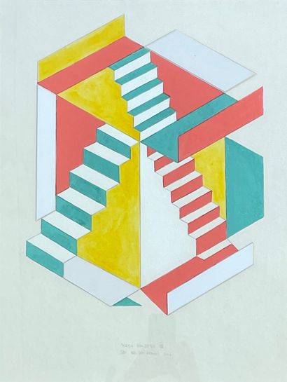 VAN DEN ABBEEL (Jan). "Casa Pardora III" (2014). Technique mixte sur papier, titrée,...