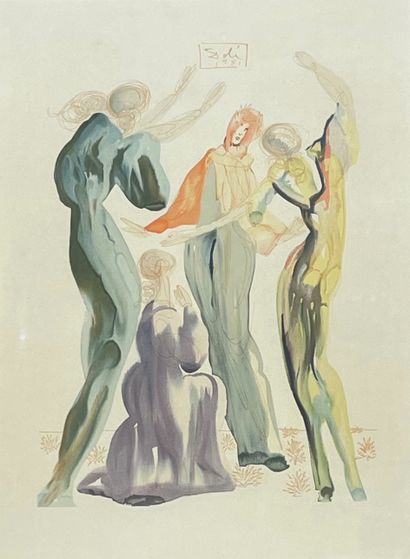 DALI (Salvador). 海报（1951年）。彩色石版画，安装在一个镶有金边的木框下。画框尺寸：66×52.5厘米；主题：51×37.5厘米（发黄的纸）...