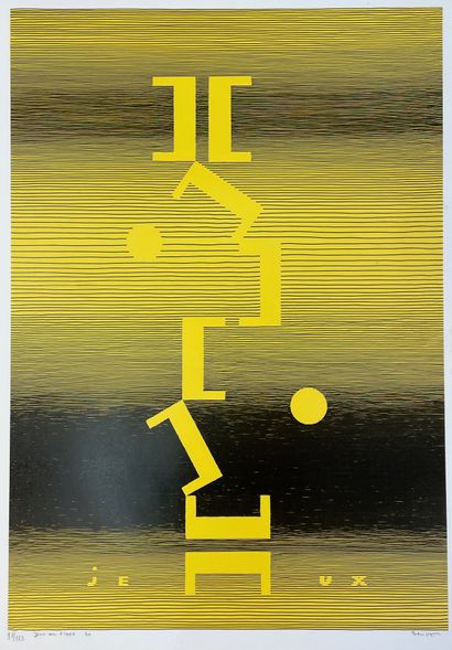 SEUPHOR (Michel). "轴心国的游戏"（1970年）。彩色绢画，只有98/125，并有铅笔签名。支架和主题的尺寸：78 x 55厘米。