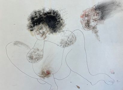 null VAN HUNG (Nguyen). "Composition" (1988). Pastel et aquarelle sur papier, situé,...